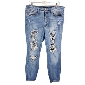 Judy Blue Los Angeles Distressed Whiskering Denim Boyfirend Fit Jeans Womens 14W